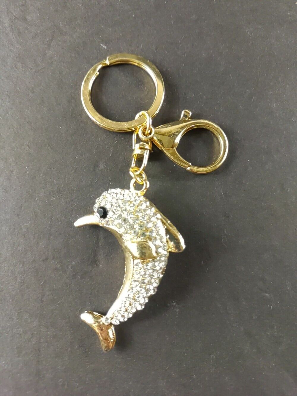 Dolphin Rhinestone Metal Keychain Purse Clip Charm